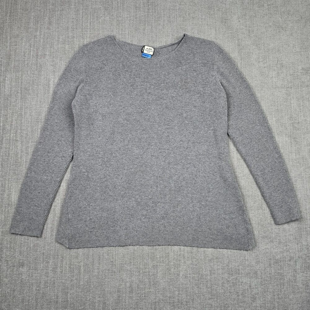 KAVU Womens Sweater Large Gray Ribbed Knit Long Sleeve Cross Back Pullover
